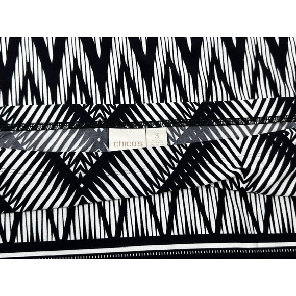 Chicos‎ Size 3 Womens Maxi Skirt Geometric Tribal Print Black & White Side Slit - Picture 12 of 16